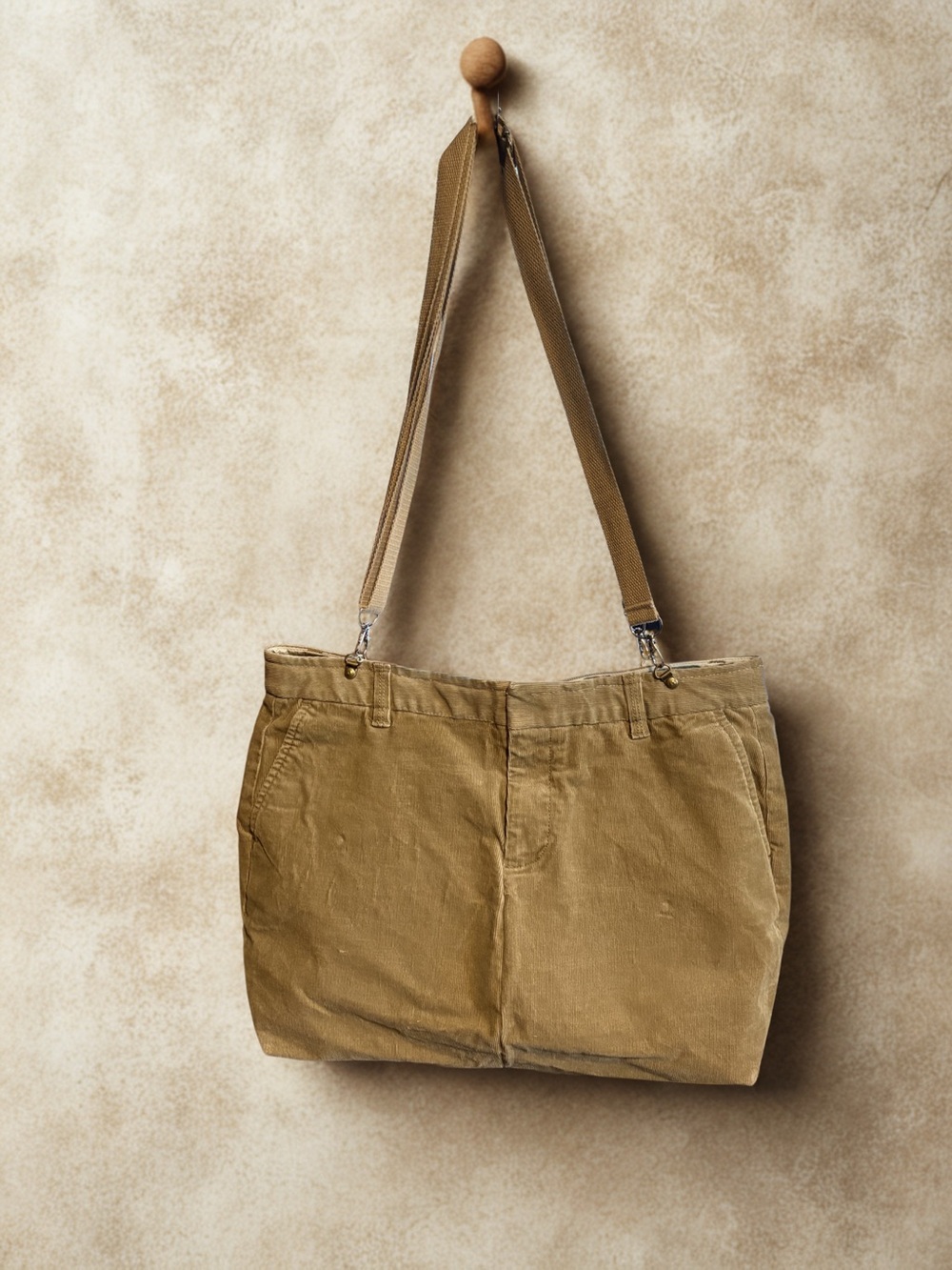 Handmade Everyday Canvas Shoulder Bag in Tan with adjustable straps